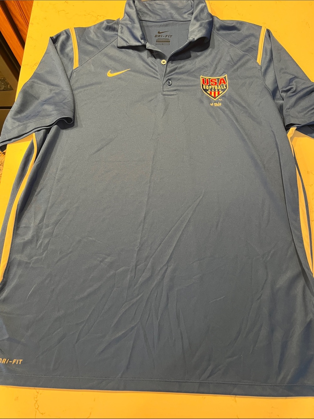Nike Light Blue and Yellow USA Softball Dri-FIT Polo